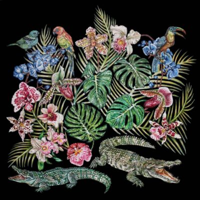 Foulard-Lalique-By-Ginny-Litscher-Dessin-Jungle-Noir