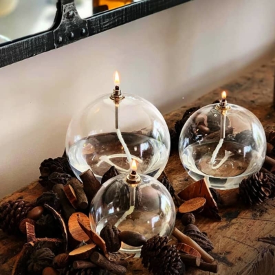 lampe huile en verre et paraffine