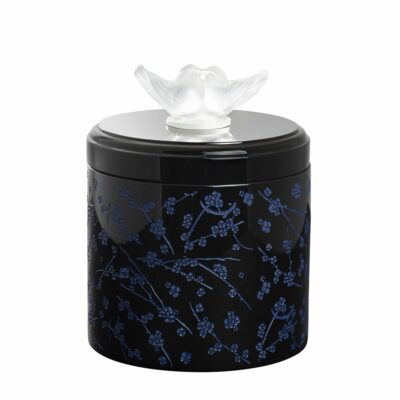 boite en laque noir et cristal fleur de cerisier Lalique
