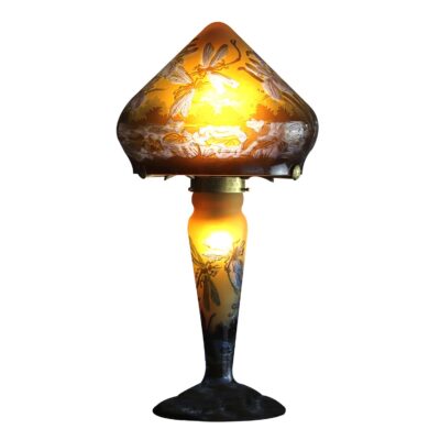 Lampe pâte de verre Tip Gallé décor libellules