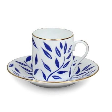 tasse a cafe avec soucoupe en porcelaine lot de 2 recamier olivier bleu filet d or