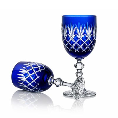 2 verres à vin cristal taille ananas - Bleu