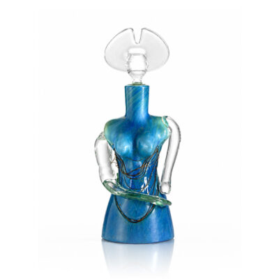 flacon-sculpture-femme-chapeau-cristal-turquoise